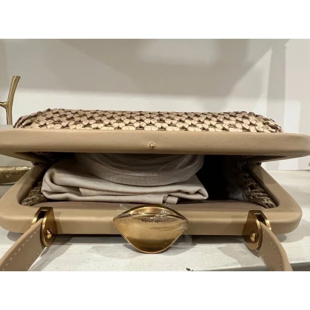 Cult Gaia Zuma Mini Crossbody in Sand - Woven Leather Kiss Lock - Picture 7 of 11